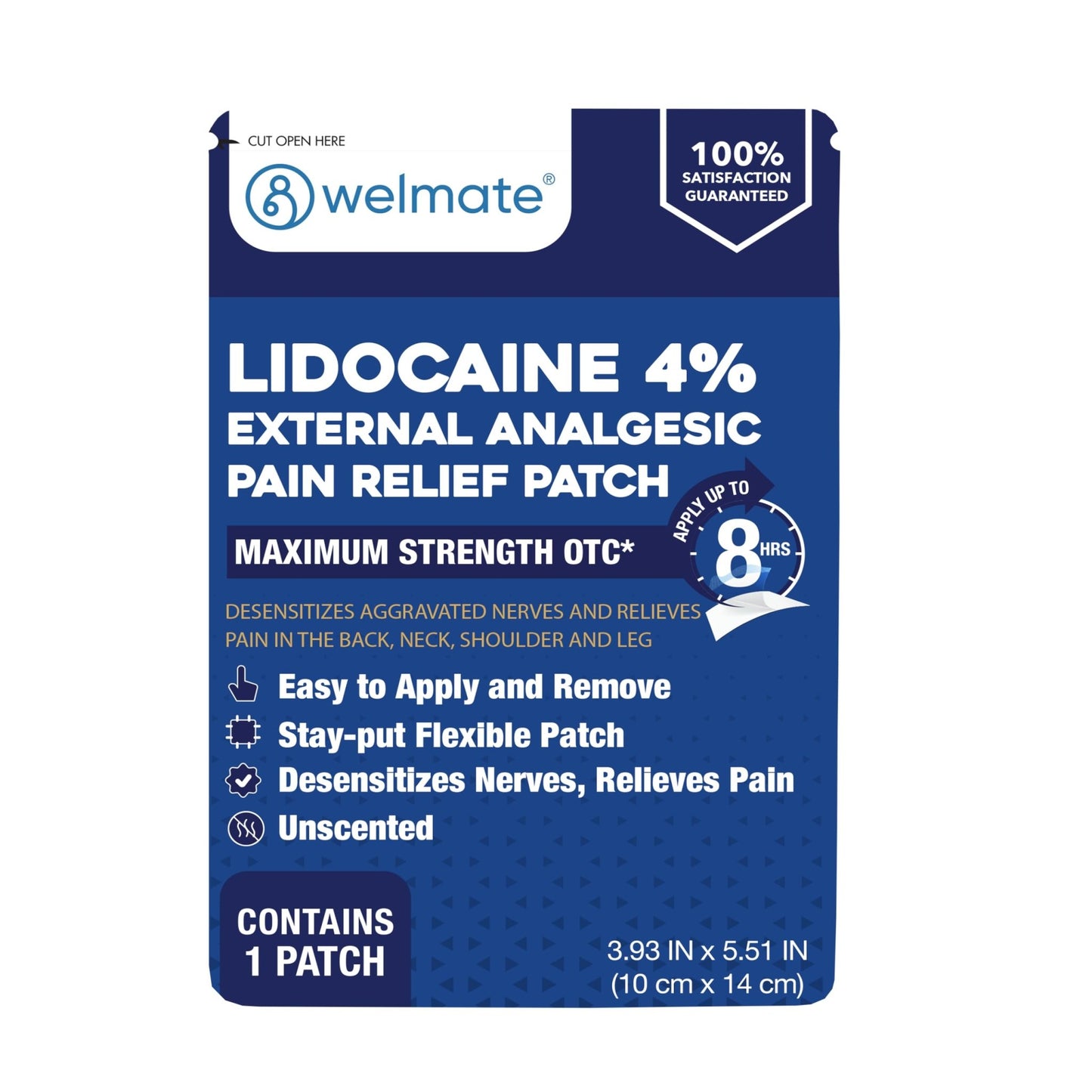 WELMATE - 4% Lidocaine Numbing Patch - Maximum Strength - Temporary Relief of Pain, Back, Neck, Shoulders, Knees, Elbows, Minor Skin Irritations - Topical Analgesic Unscented - 30 ct - dailyvitalstore