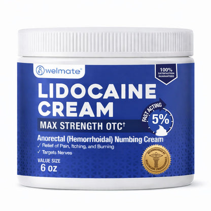 WELMATE 5% Lidocaine Cream for Hemorrhoids, 6 oz Jar – Fast-Acting Lidocaine Numbing Cream & Topical Analgesic Cream for Anorectal Itch Relief - dailyvitalstore