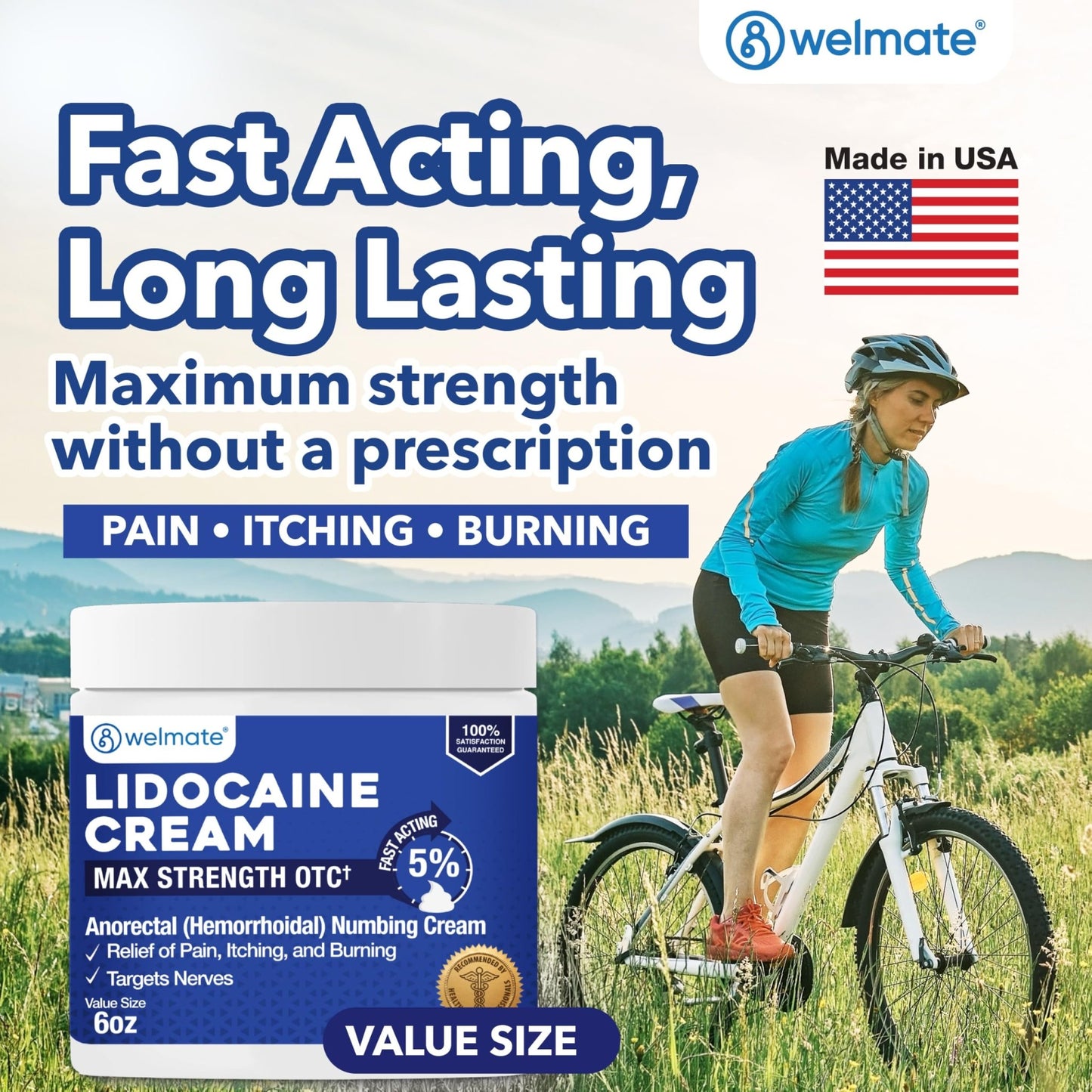WELMATE 5% Lidocaine Cream for Hemorrhoids, 6 oz Jar – Fast-Acting Lidocaine Numbing Cream & Topical Analgesic Cream for Anorectal Itch Relief - dailyvitalstore