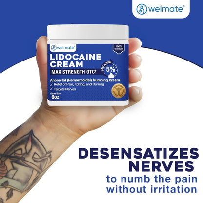 WELMATE 5% Lidocaine Cream for Hemorrhoids, 6 oz Jar – Fast-Acting Lidocaine Numbing Cream & Topical Analgesic Cream for Anorectal Itch Relief - dailyvitalstore