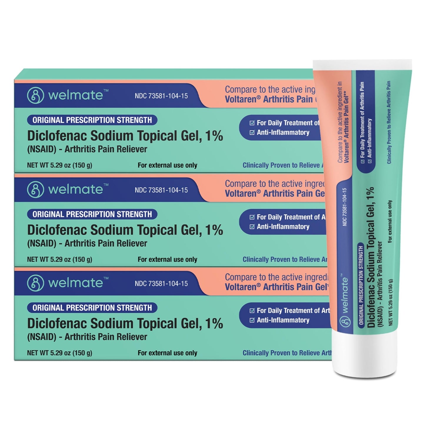 WELMATE - Arthritis Pain Reliever - Diclofenac Sodium Topical Gel 1% - Arthritis Relief - Pain Relief Cream/Gel - Mobility Aids - 5.29 oz - 3 Pack - dailyvitalstore