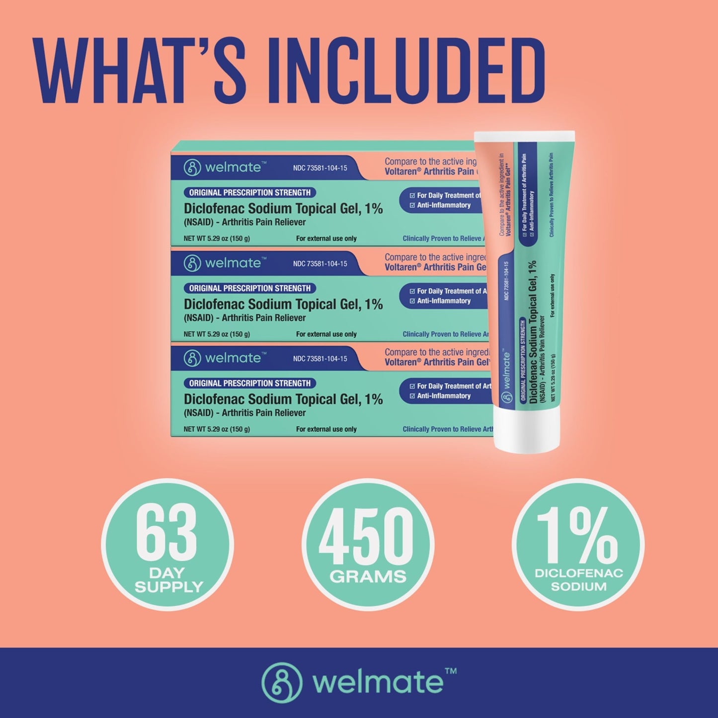 WELMATE - Arthritis Pain Reliever - Diclofenac Sodium Topical Gel 1% - Arthritis Relief - Pain Relief Cream/Gel - Mobility Aids - 5.29 oz - 3 Pack - dailyvitalstore
