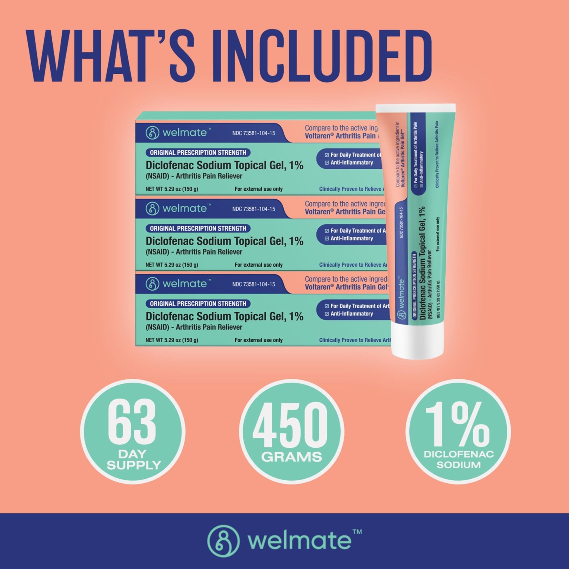 WELMATE - Arthritis Pain Reliever - Diclofenac Sodium Topical Gel 1% - Arthritis Relief - Pain Relief Cream/Gel - Mobility Aids - 5.29 oz - 3 Pack - dailyvitalstore