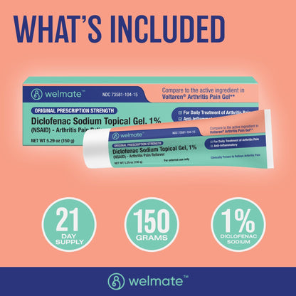 WELMATE - Diclofenac Sodium Topical Gel 1% (5.29 oz) - Arthritis Pain Reliever & Mobility Aid - Pain Relief Cream/Gel - dailyvitalstore