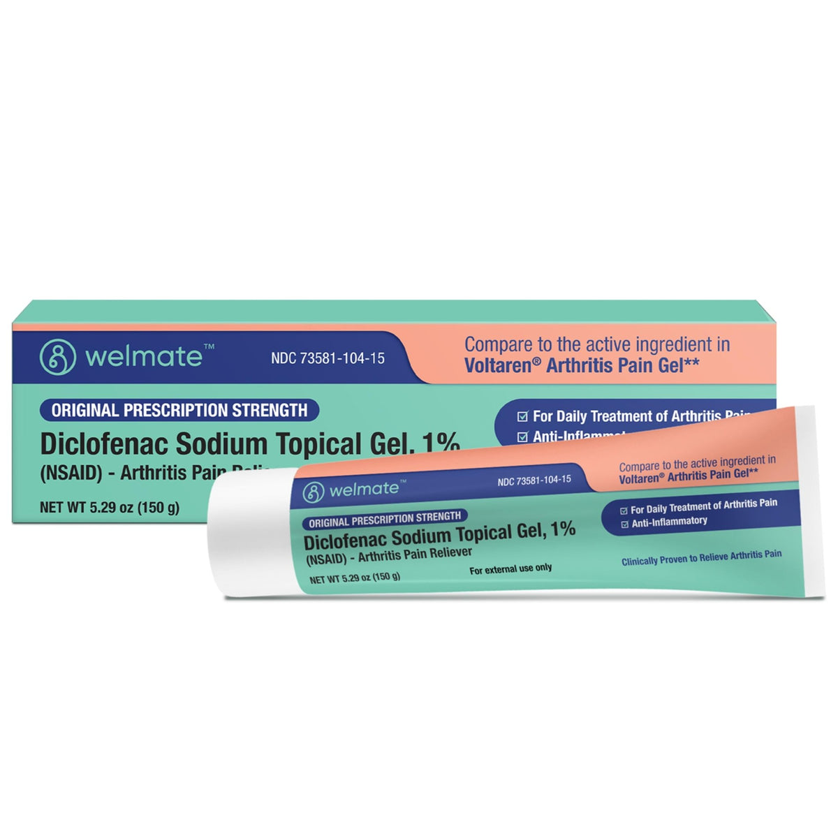 WELMATE - Diclofenac Sodium Topical Gel 1% (5.29 oz) - Arthritis Pain Reliever & Mobility Aid - Pain Relief Cream/Gel - dailyvitalstore