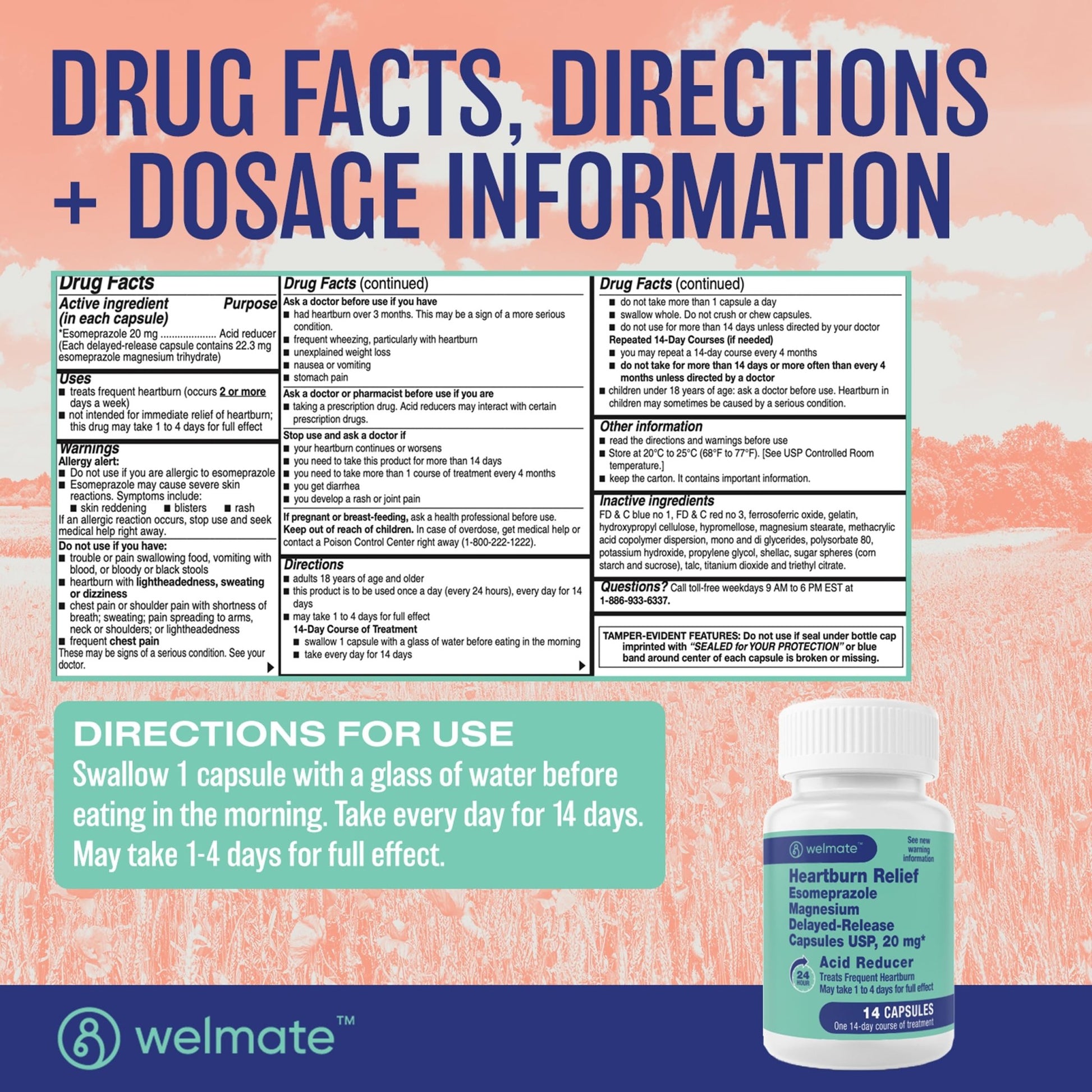 WELMATE Esomeprazole Magnesium 20mg Delayed Release Capsules, 84 Count (2-Pack) – Acid Reducer for Frequent Heartburn & Acid Reflux Relief, 24HR Protection, Digestion Support - dailyvitalstore