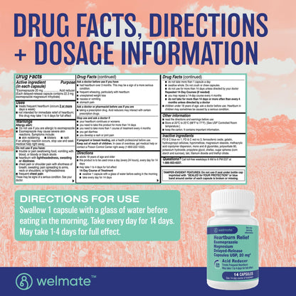 WELMATE Esomeprazole Magnesium 20mg Delayed Release Capsules, 84 Count (2-Pack) – Acid Reducer for Frequent Heartburn & Acid Reflux Relief, 24HR Protection, Digestion Support - dailyvitalstore