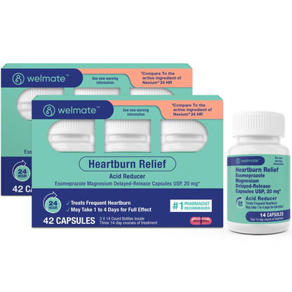 WELMATE Esomeprazole Magnesium 20mg Delayed Release Capsules, 84 Count (2-Pack) – Acid Reducer for Frequent Heartburn & Acid Reflux Relief, 24HR Protection, Digestion Support - dailyvitalstore