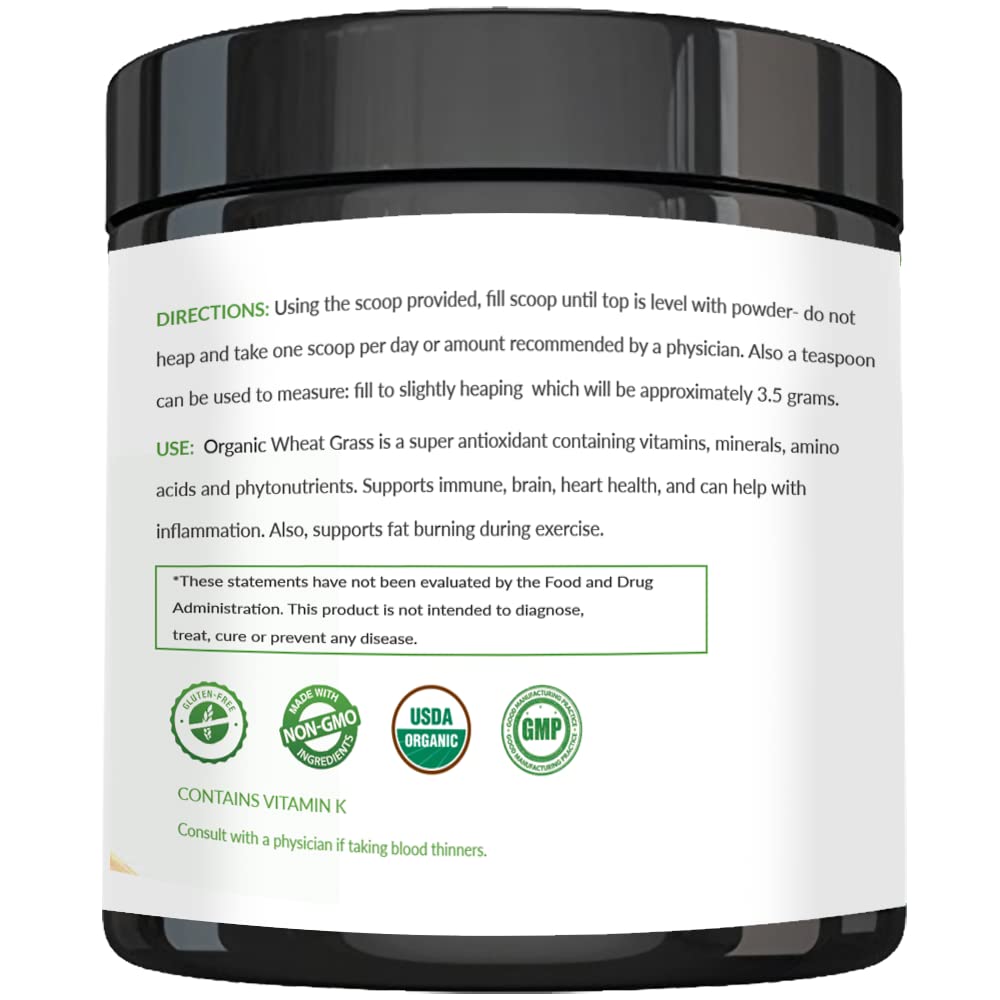 Wheatgrass Powder - USDA Certified Organic Wheat Grass Powder That Is Rich In Essential Amino Acids, Chlorophyll, Antioxidants, Fatty Acids, Minerals & Vitamins - US Grown - Vegan & Non-GMO Superfoods - dailyvitalstore