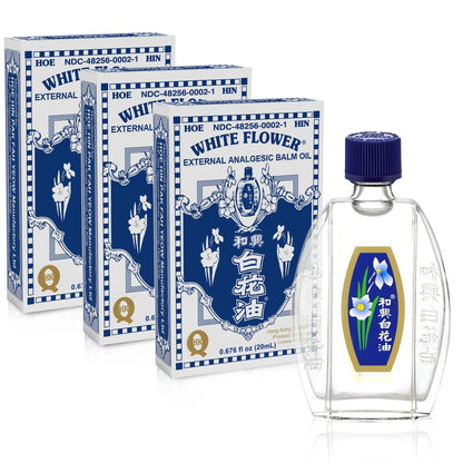 White Flower Analgesic Balm Embrocation Medicated Oil (Hoe Hin Pak Fah Yeow) (20ml/ Pack of 3) - dailyvitalstore