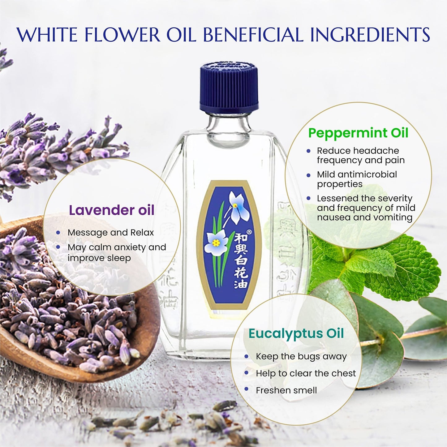 White Flower Analgesic Balm Embrocation Medicated Oil (Hoe Hin Pak Fah Yeow) (20ml/ Pack of 3) - dailyvitalstore