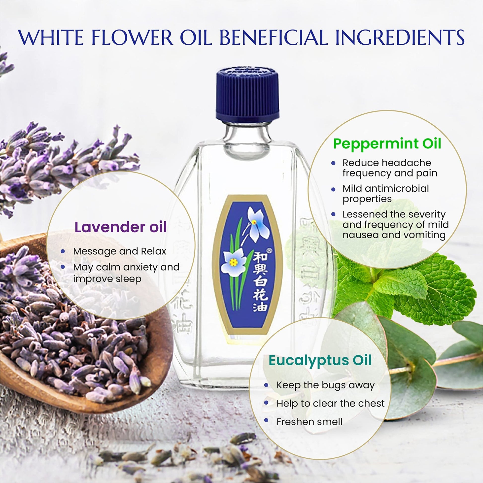 White Flower Analgesic Balm Embrocation Medicated Oil (Hoe Hin Pak Fah Yeow) (20ml/ Pack of 3) - dailyvitalstore