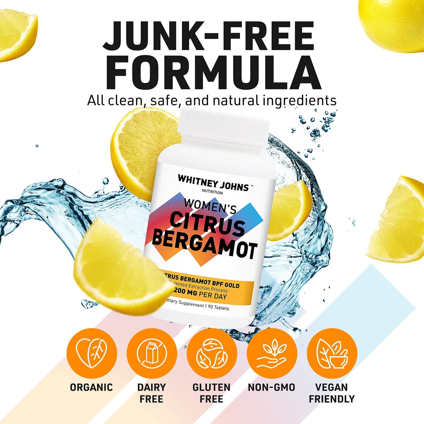 Whitney Johns Citrus Bergamot for Women, Clinically Tested Bergamot Supplement Specifically Formulated for Womens Health and Wellness, Antioxidant, 1200mg, 90 Tablets - dailyvitalstore