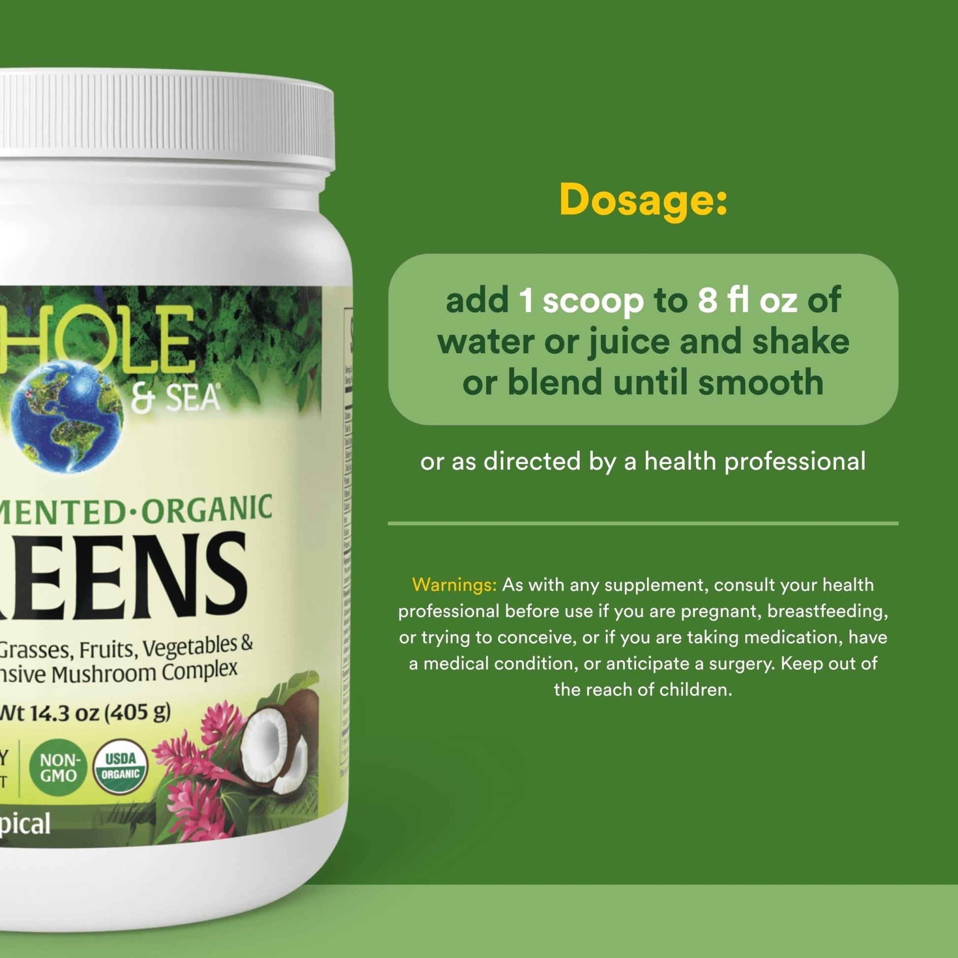 Whole Earth & Sea from Natural Factors, Organic Fermented Greens, Vegan Whole Food Supplement, Tropical, 14.3 Oz - dailyvitalstore