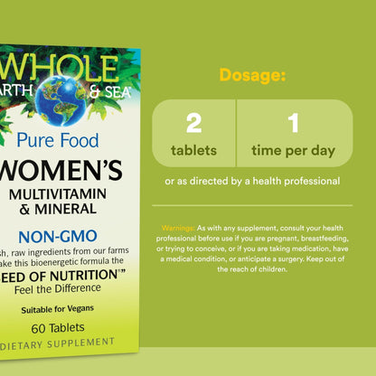 Whole Earth & Sea from Natural Factors, Women's Multivitamin & Mineral, Whole Food Supplement, Vegan, 60 tablets (30 servings) - dailyvitalstore