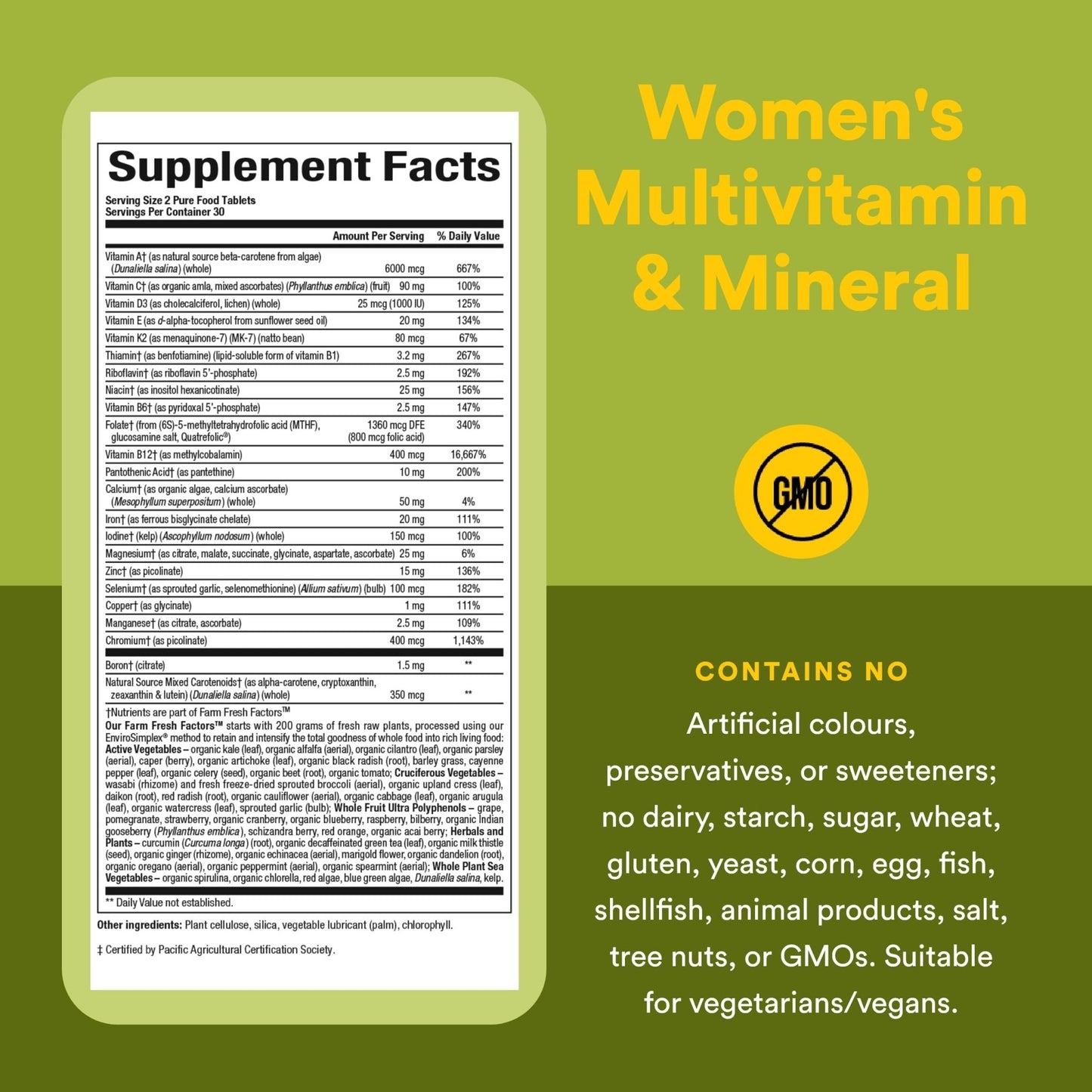 Whole Earth & Sea from Natural Factors, Women's Multivitamin & Mineral, Whole Food Supplement, Vegan, 60 tablets (30 servings) - dailyvitalstore