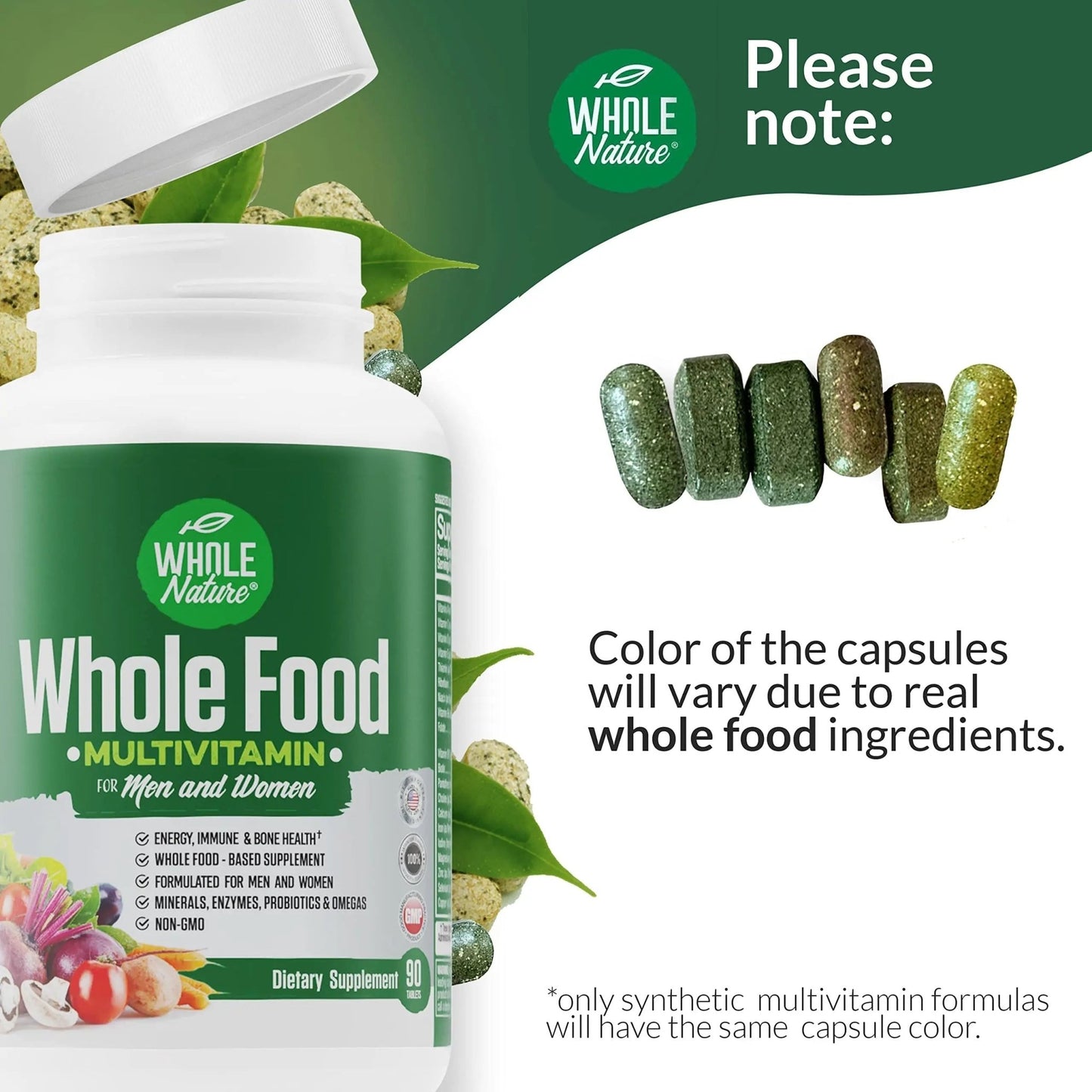 Whole Nature Whole Food Multivitamin for Men and Women Complete Daily Superfood Vitamins Plus Minerals Digestive Enzymes - dailyvitalstore