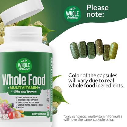 Whole Nature Whole Food Multivitamin for Men and Women Complete Daily Superfood Vitamins Plus Minerals Digestive Enzymes - dailyvitalstore