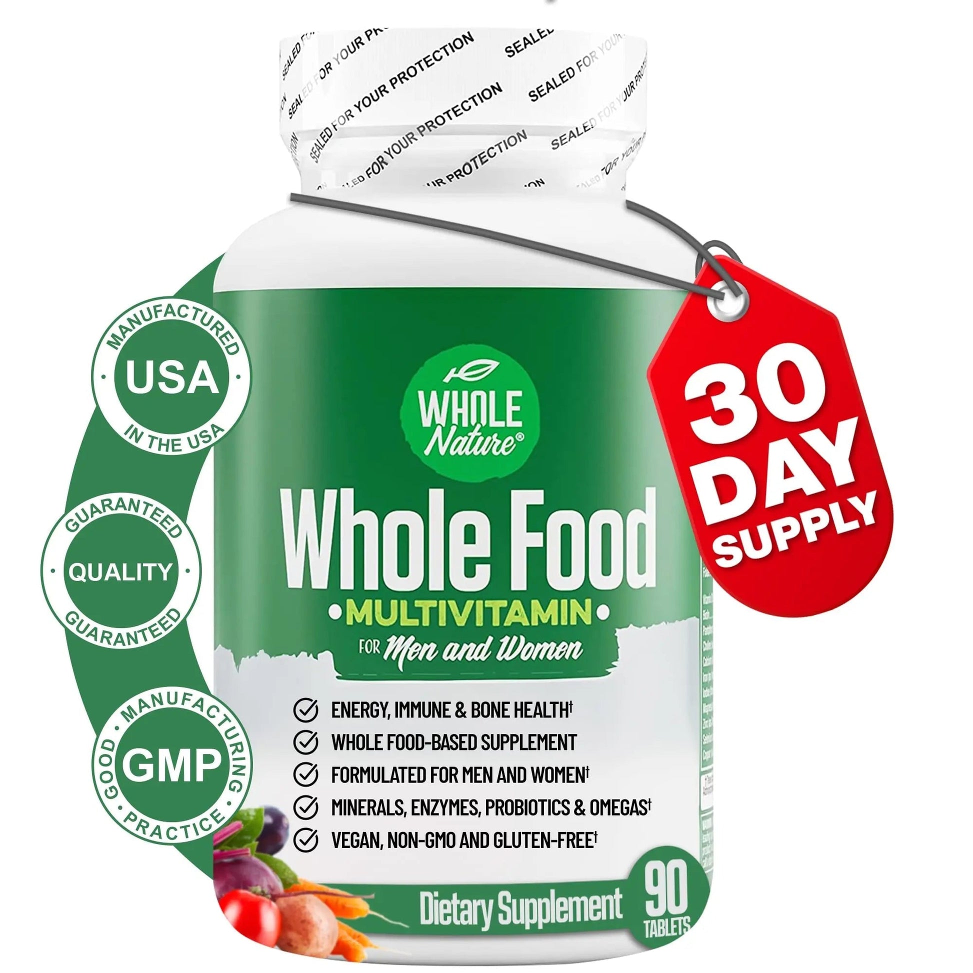 Whole Nature Whole Food Multivitamin for Men and Women Complete Daily Superfood Vitamins Plus Minerals Digestive Enzymes - dailyvitalstore