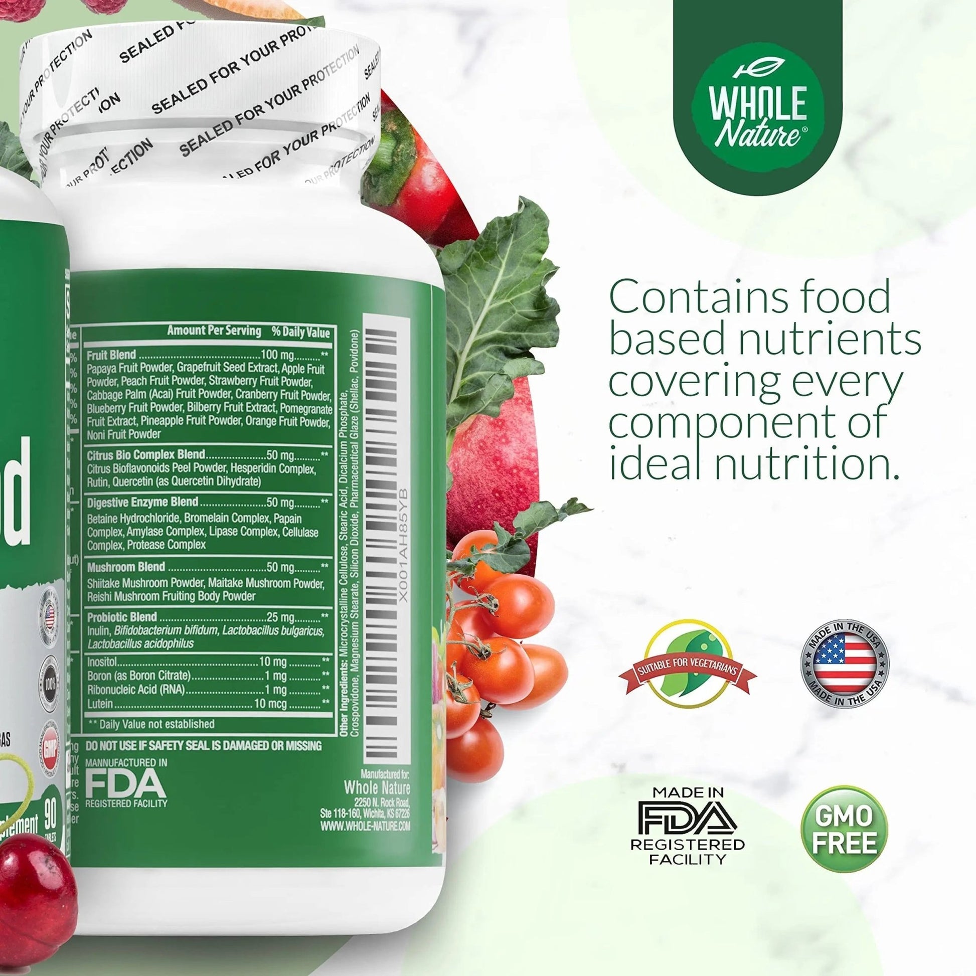 Whole Nature Whole Food Multivitamin for Men and Women Complete Daily Superfood Vitamins Plus Minerals Digestive Enzymes - dailyvitalstore