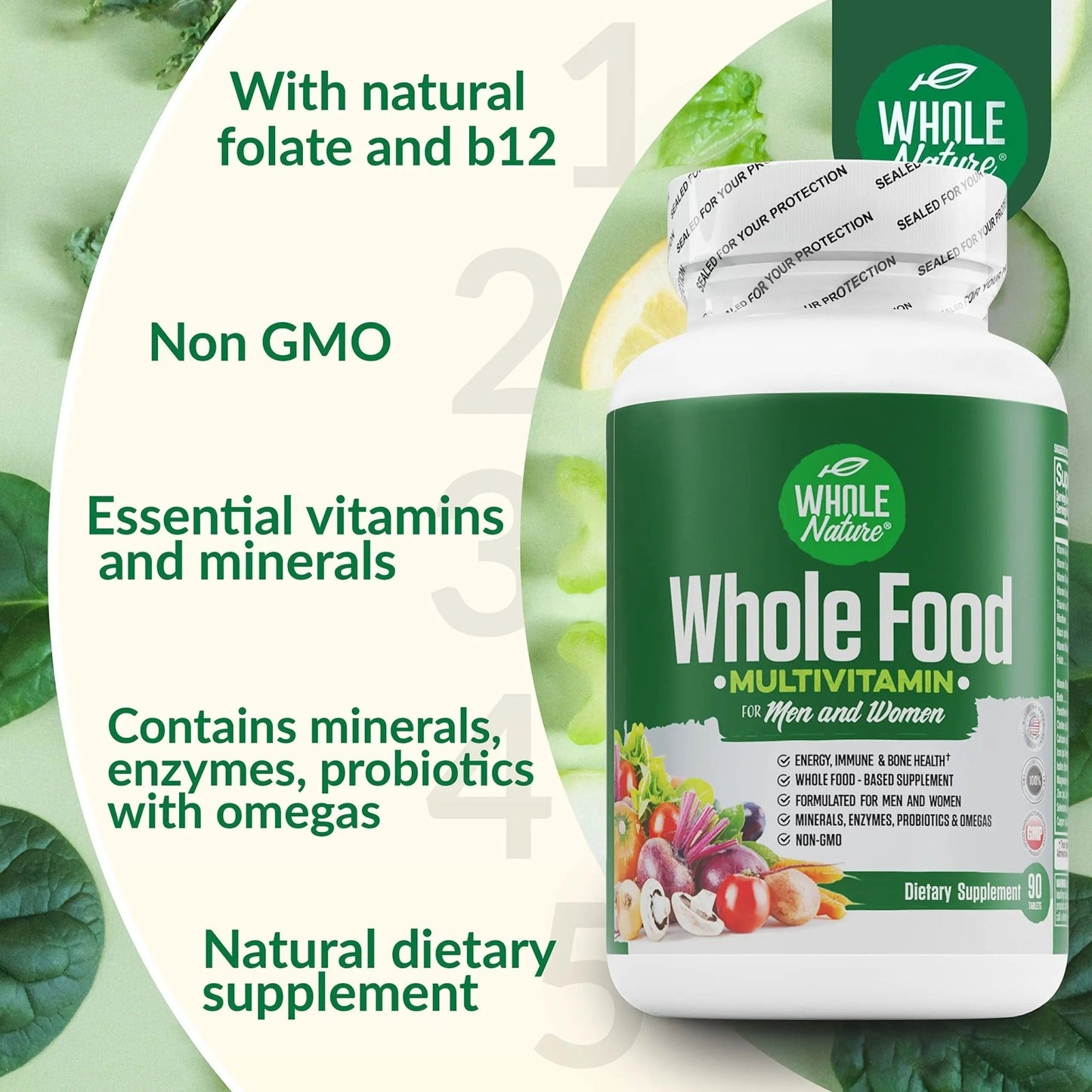 Whole Nature Whole Food Multivitamin for Men and Women Complete Daily Superfood Vitamins Plus Minerals Digestive Enzymes - dailyvitalstore