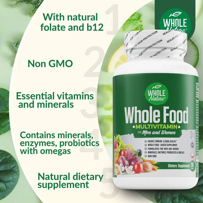Whole Nature Whole Food Multivitamin for Men and Women Complete Daily Superfood Vitamins Plus Minerals Digestive Enzymes - dailyvitalstore