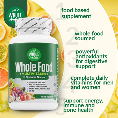 Whole Nature Whole Food Multivitamin for Men and Women Complete Daily Superfood Vitamins Plus Minerals Digestive Enzymes - dailyvitalstore