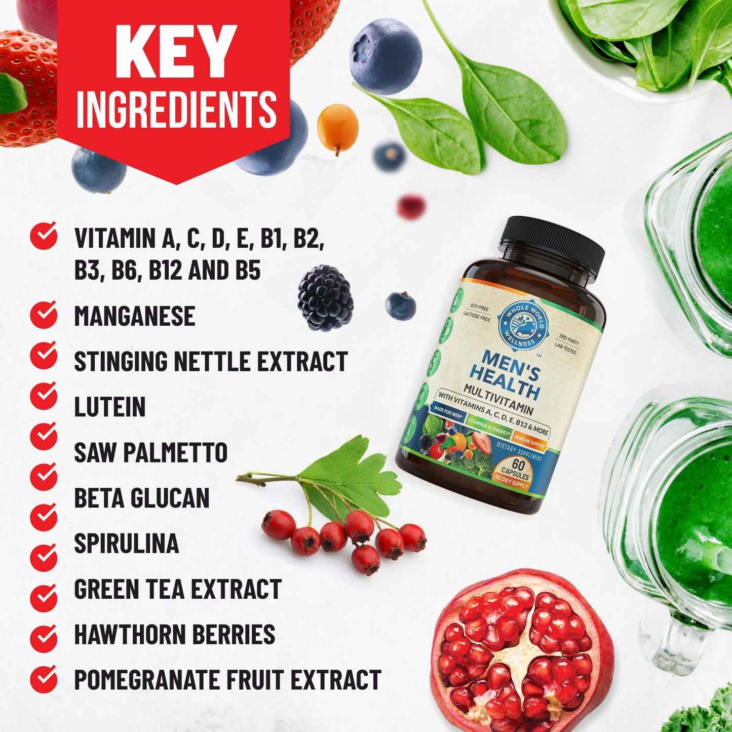Whole World Wellness Mens Daily Multivitamin Multimineral Supplement for Energy, Focus, Stamina & Performance. Made for Men with 30+ Nutrients, Fruit & Energy Blend. Mens Vitamins, Made in The USA. - dailyvitalstore