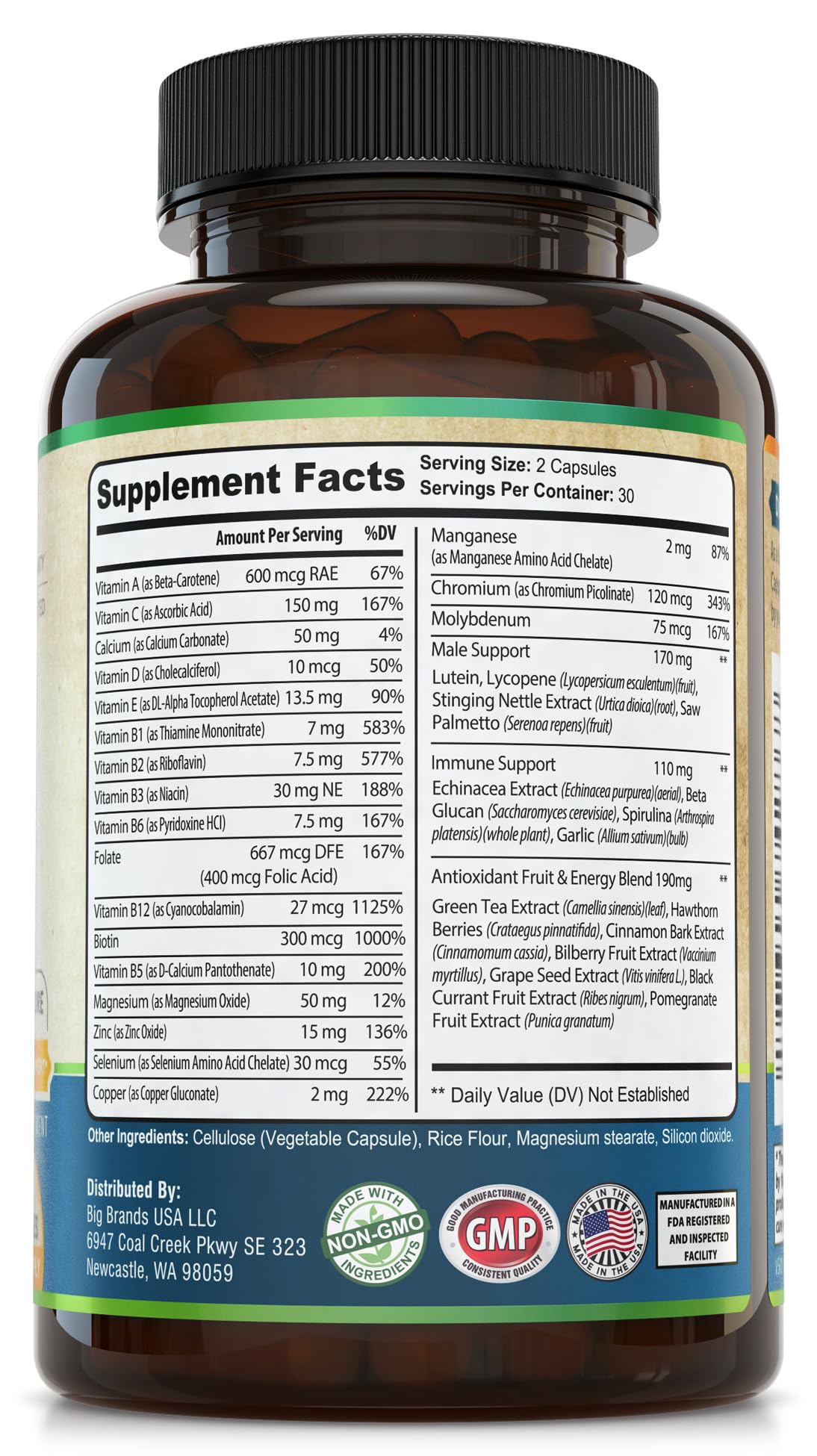 Whole World Wellness Mens Daily Multivitamin Multimineral Supplement for Energy, Focus, Stamina & Performance. Made for Men with 30+ Nutrients, Fruit & Energy Blend. Mens Vitamins, Made in The USA. - dailyvitalstore