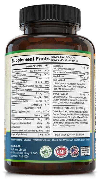 Whole World Wellness Mens Daily Multivitamin Multimineral Supplement for Energy, Focus, Stamina & Performance. Made for Men with 30+ Nutrients, Fruit & Energy Blend. Mens Vitamins, Made in The USA. - dailyvitalstore