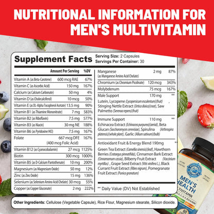 Whole World Wellness Mens Daily Multivitamin Multimineral Supplement for Energy, Focus, Stamina & Performance. Made for Men with 30+ Nutrients, Fruit & Energy Blend. Mens Vitamins, Made in The USA. - dailyvitalstore