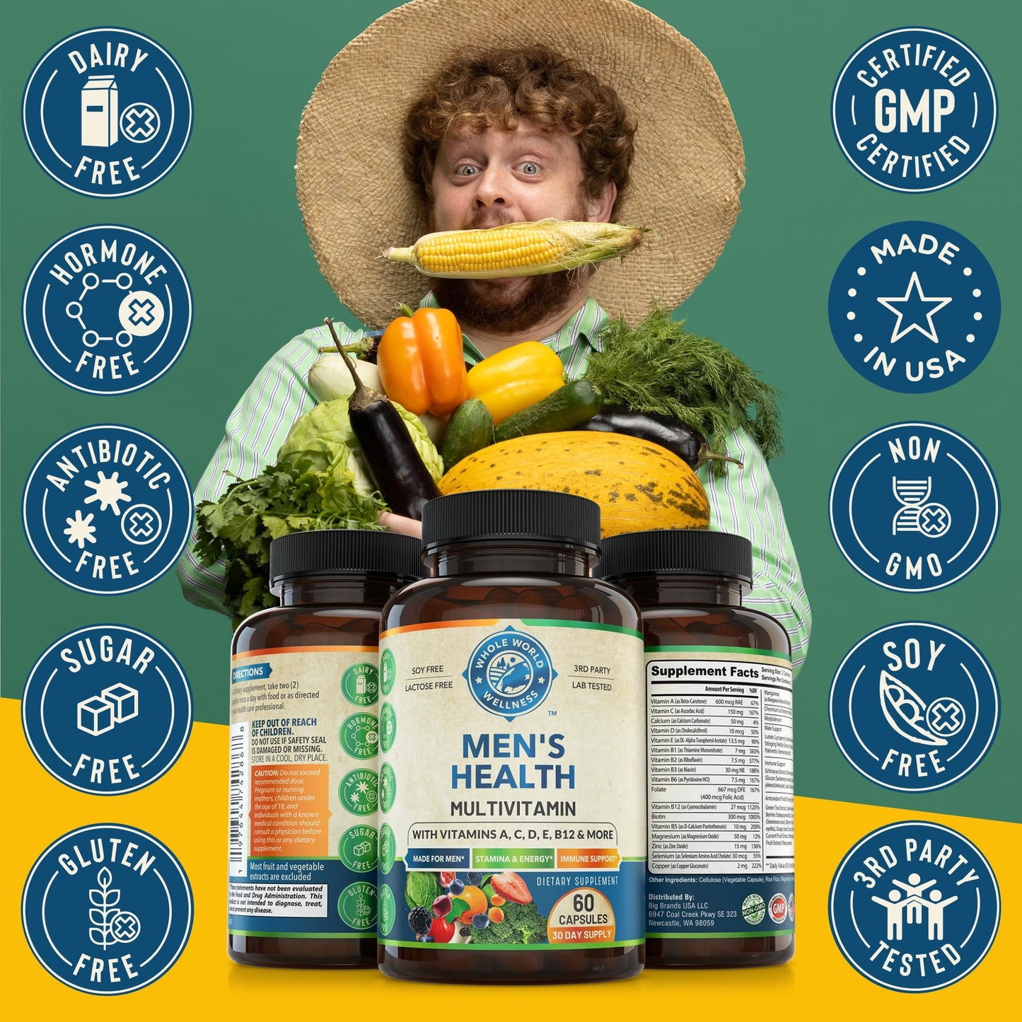 Whole World Wellness Mens Daily Multivitamin Multimineral Supplement for Energy, Focus, Stamina & Performance. Made for Men with 30+ Nutrients, Fruit & Energy Blend. Mens Vitamins, Made in The USA. - dailyvitalstore