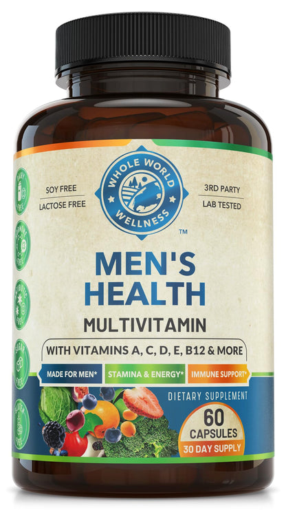 Whole World Wellness Mens Daily Multivitamin Multimineral Supplement for Energy, Focus, Stamina & Performance. Made for Men with 30+ Nutrients, Fruit & Energy Blend. Mens Vitamins, Made in The USA. - dailyvitalstore