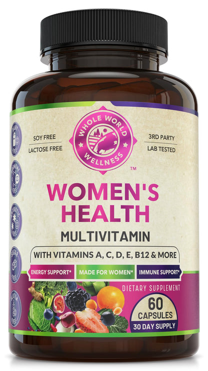 WHOLE WORLD WELLNESS Womens Daily Multivitamin Multimineral Supplement for Energy, Mood, Focus, Hair, Skin & Nails. Made for Women with 30+ Nutrients, Fruit & Energy Blend. Womens Vitamins, USA Made. - dailyvitalstore