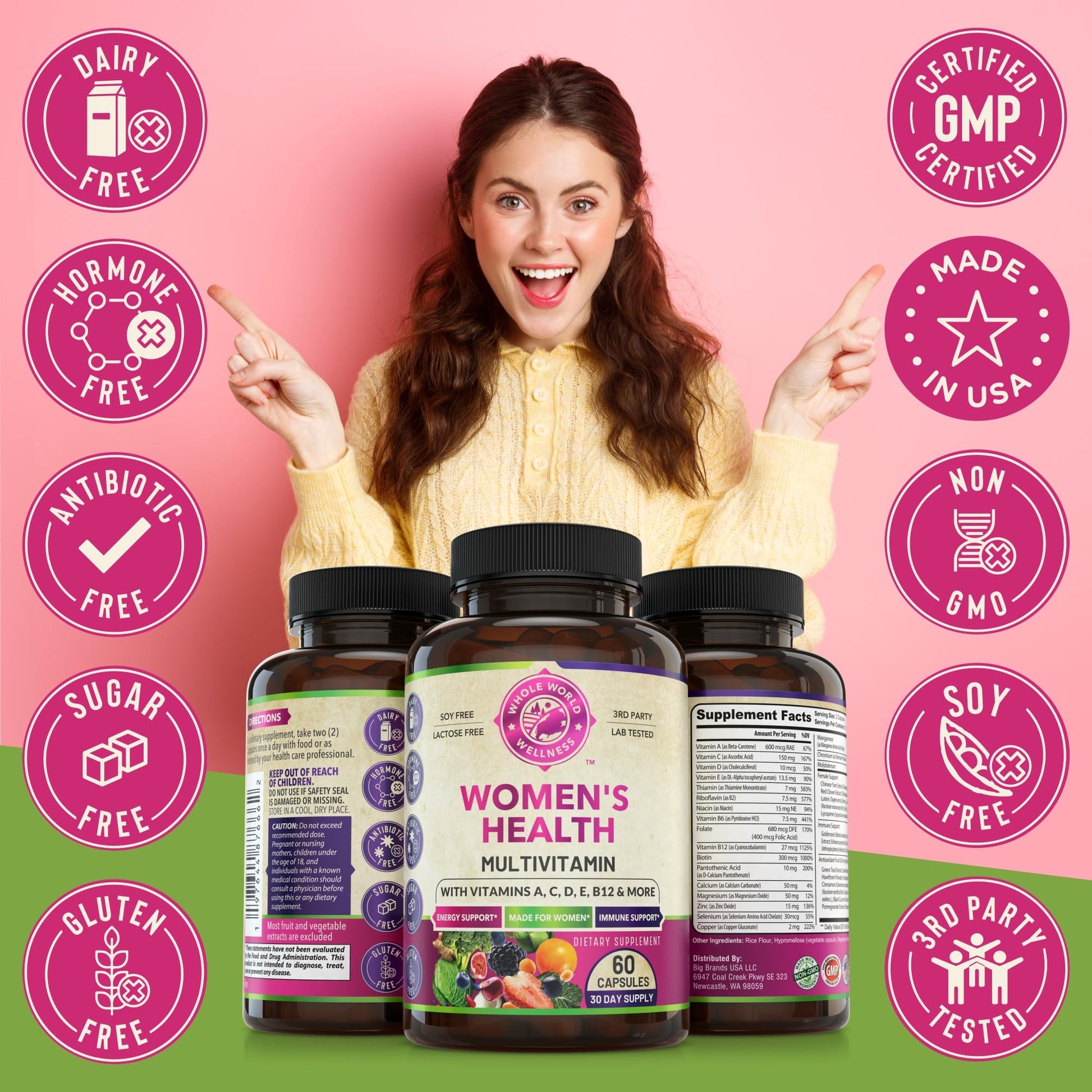 WHOLE WORLD WELLNESS Womens Daily Multivitamin Multimineral Supplement for Energy, Mood, Focus, Hair, Skin & Nails. Made for Women with 30+ Nutrients, Fruit & Energy Blend. Womens Vitamins, USA Made. - dailyvitalstore
