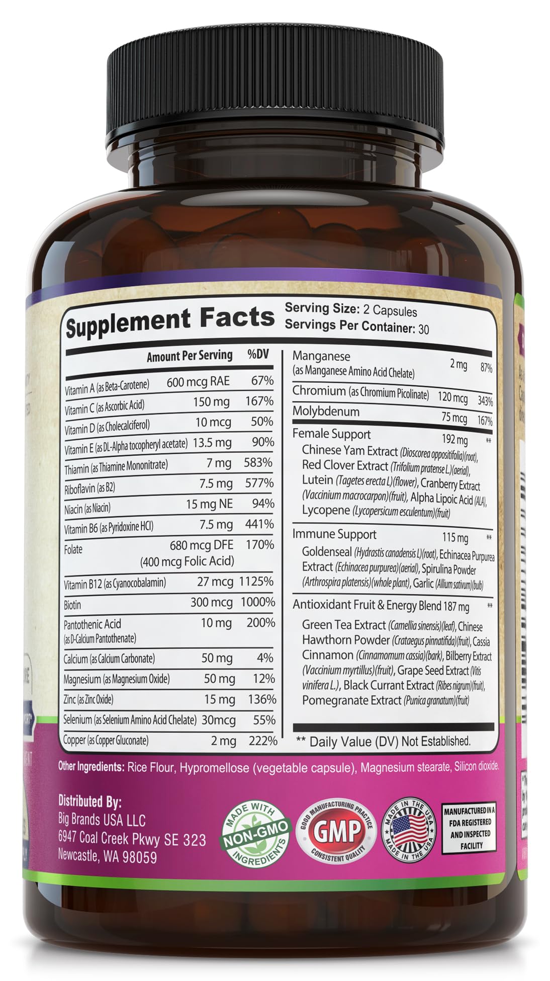WHOLE WORLD WELLNESS Womens Daily Multivitamin Multimineral Supplement for Energy, Mood, Focus, Hair, Skin & Nails. Made for Women with 30+ Nutrients, Fruit & Energy Blend. Womens Vitamins, USA Made. - dailyvitalstore