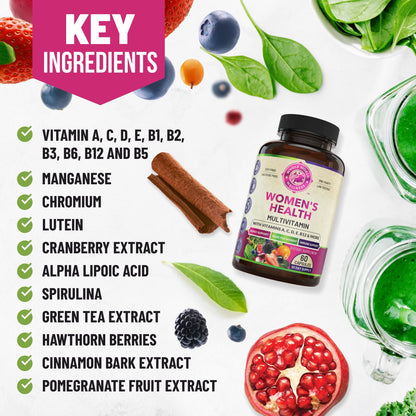 WHOLE WORLD WELLNESS Womens Daily Multivitamin Multimineral Supplement for Energy, Mood, Focus, Hair, Skin & Nails. Made for Women with 30+ Nutrients, Fruit & Energy Blend. Womens Vitamins, USA Made. - dailyvitalstore