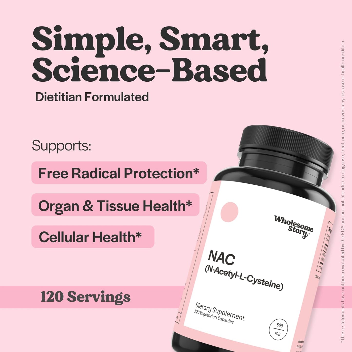 Wholesome Story NAC Supplement N Acetyl Cysteine 600 mg | Liver, Lung & Fertility Support | 120 Capsules | 120 Serving Supply - dailyvitalstore