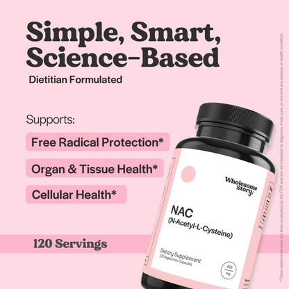 Wholesome Story NAC Supplement N Acetyl Cysteine 600 mg | Liver, Lung & Fertility Support | 120 Capsules | 120 Serving Supply - dailyvitalstore