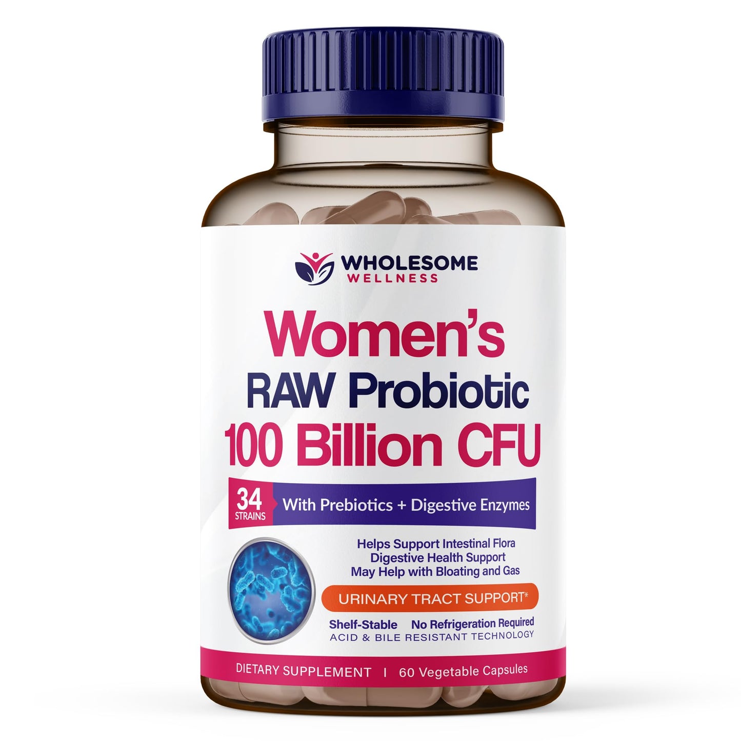 Wholesome Wellness Dr. Formulated Raw Probiotics for Women 100 Billion CFUs Capsules with Prebiotics, Digestive Enzymes, Approved for Adults, Shelf Stable Supplement - dailyvitalstore
