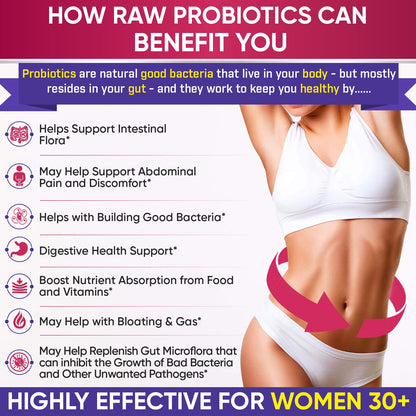 Wholesome Wellness Dr. Formulated Raw Probiotics for Women 100 Billion CFUs Capsules with Prebiotics, Digestive Enzymes, Approved for Adults, Shelf Stable Supplement - dailyvitalstore