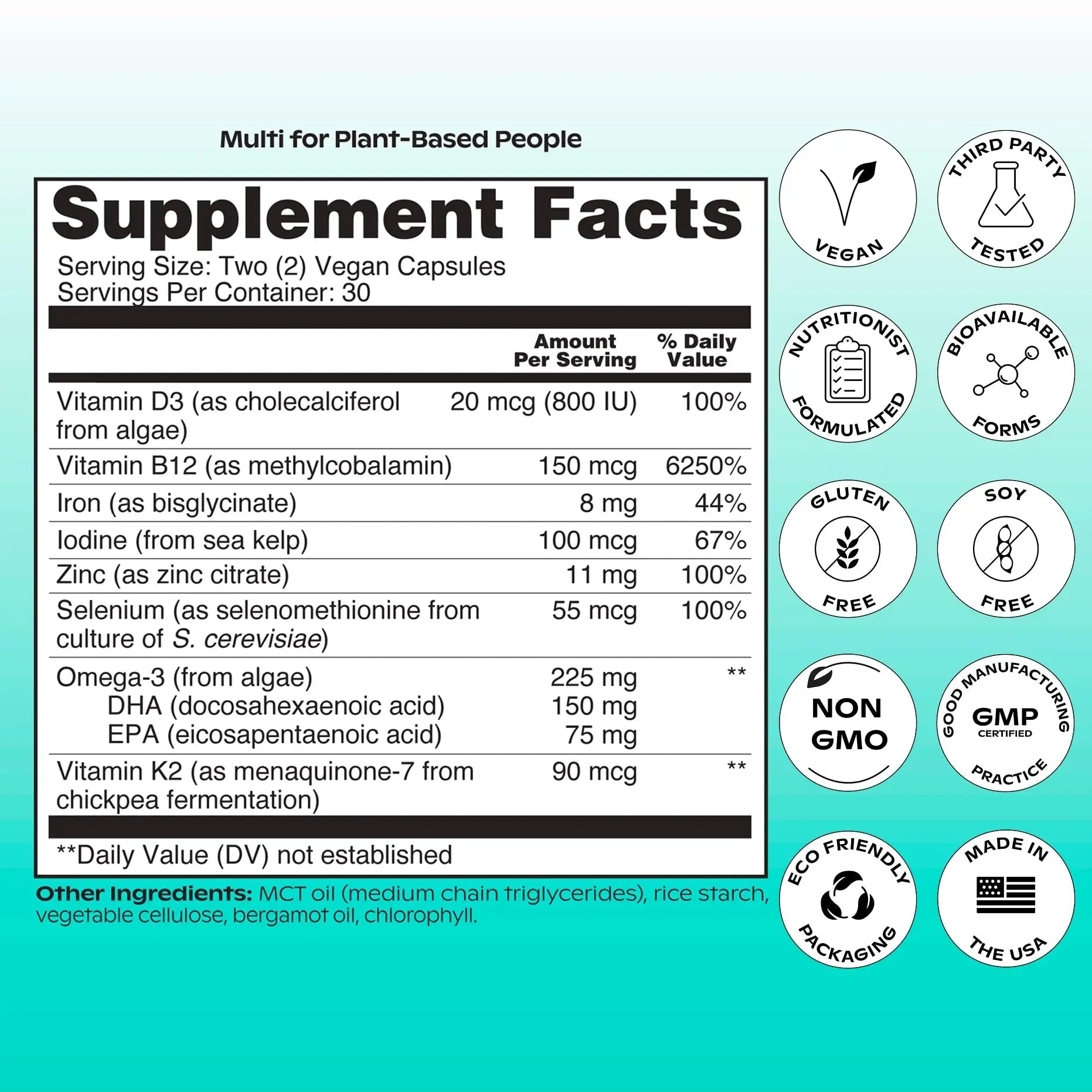 wholier Plant Based Multivitamin Vegan Omega-3 DHA EPA, Vitamin D, B12, Zinc, Vitamin K2, Iron, Iodine, Selenium - dailyvitalstore