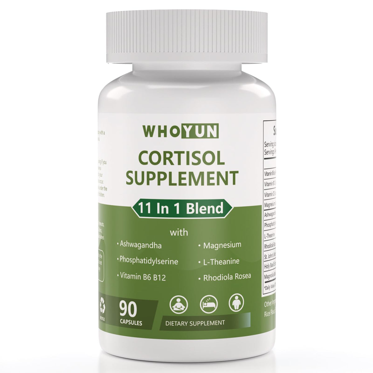 Whoyun Cortisol Supplement for Women, 11 in 1 Lower Cortisol Blend with Ashwagandha, Phosphatidylserine, Magnesium, L-Theanine, Vegan, 90 Capsules - dailyvitalstore