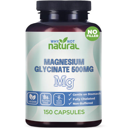 Why Not Natural Magnesium Glycinate 500 mg Capsules Supplement - Vegan, No Filler - Supports Sleep and Relaxation - dailyvitalstore
