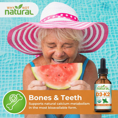 Why Not Natural Organic Vitamin D3 K2 (MK-7) Liquid Drops, 5000 IU of sublingual D3 with Coconut MCT Oil - dailyvitalstore