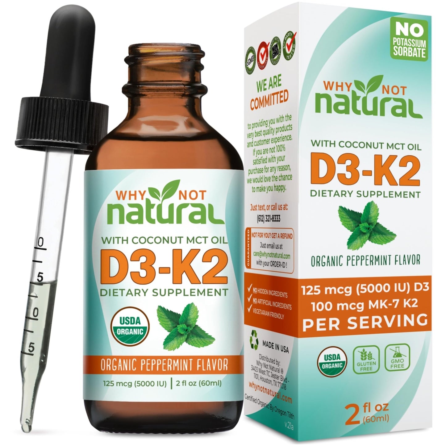 Why Not Natural Organic Vitamin D3 K2 (MK-7) Liquid Drops, 5000 IU of sublingual D3 with Coconut MCT Oil - dailyvitalstore
