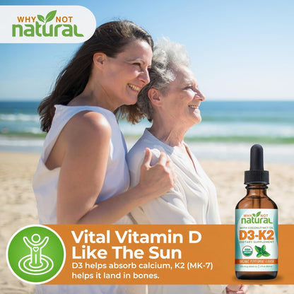 Why Not Natural Organic Vitamin D3 K2 (MK-7) Liquid Drops, 5000 IU of sublingual D3 with Coconut MCT Oil - dailyvitalstore