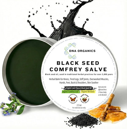 Wild Castle DNA Organics Black Seed Oil Comfrey Salve 2.3 oz – Organic Herbal Salve for Joint and Muscles & Tattoo Care. Balm for Soothing Relief. Handcrafted, Slow-Infused, No Chemical Fillers - dailyvitalstore