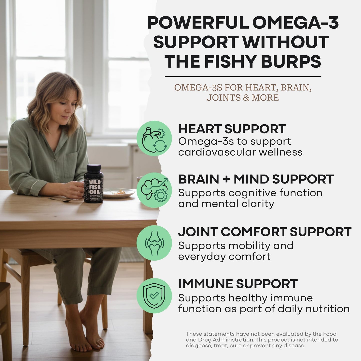 Wild Foods Fish Oil Omega 3 Supplements | 1600 mg | Highly-Potent: DPA, DHA, EPA | Burpless, Odorless, Non-GMO, Gluten Free | For Brain & Heart Health, Joint Support | 60 Capsules (1 pk) | 30 Servings - dailyvitalstore