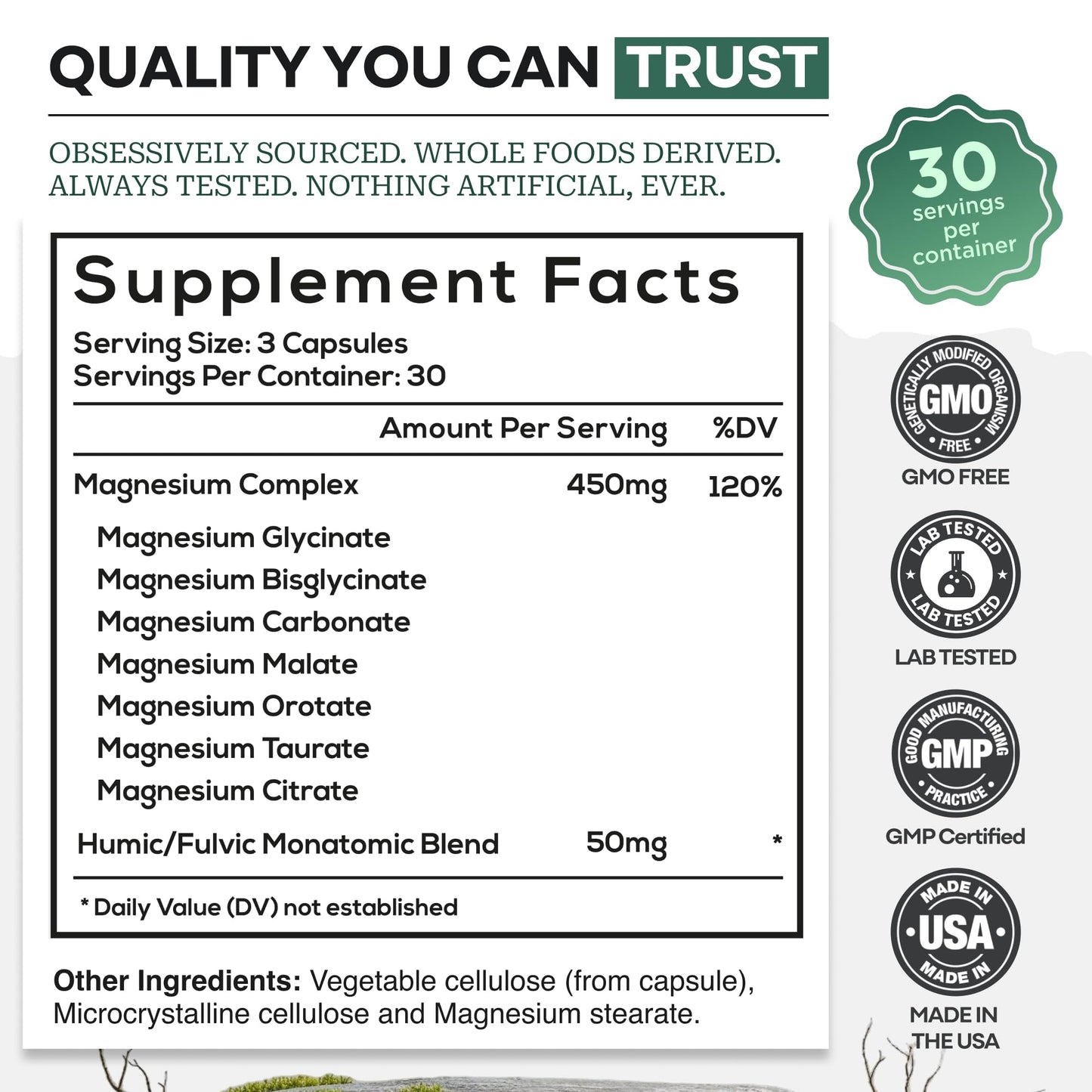 Wild Foods Magnesium Complex Supplement with 7X Forms, 90 Capsules | High Absorption, Full Spectrum, Easy Digestion | 500mg Glycinate, Bisglycinate, Malate, Orotate, Citrate, Taurate - dailyvitalstore